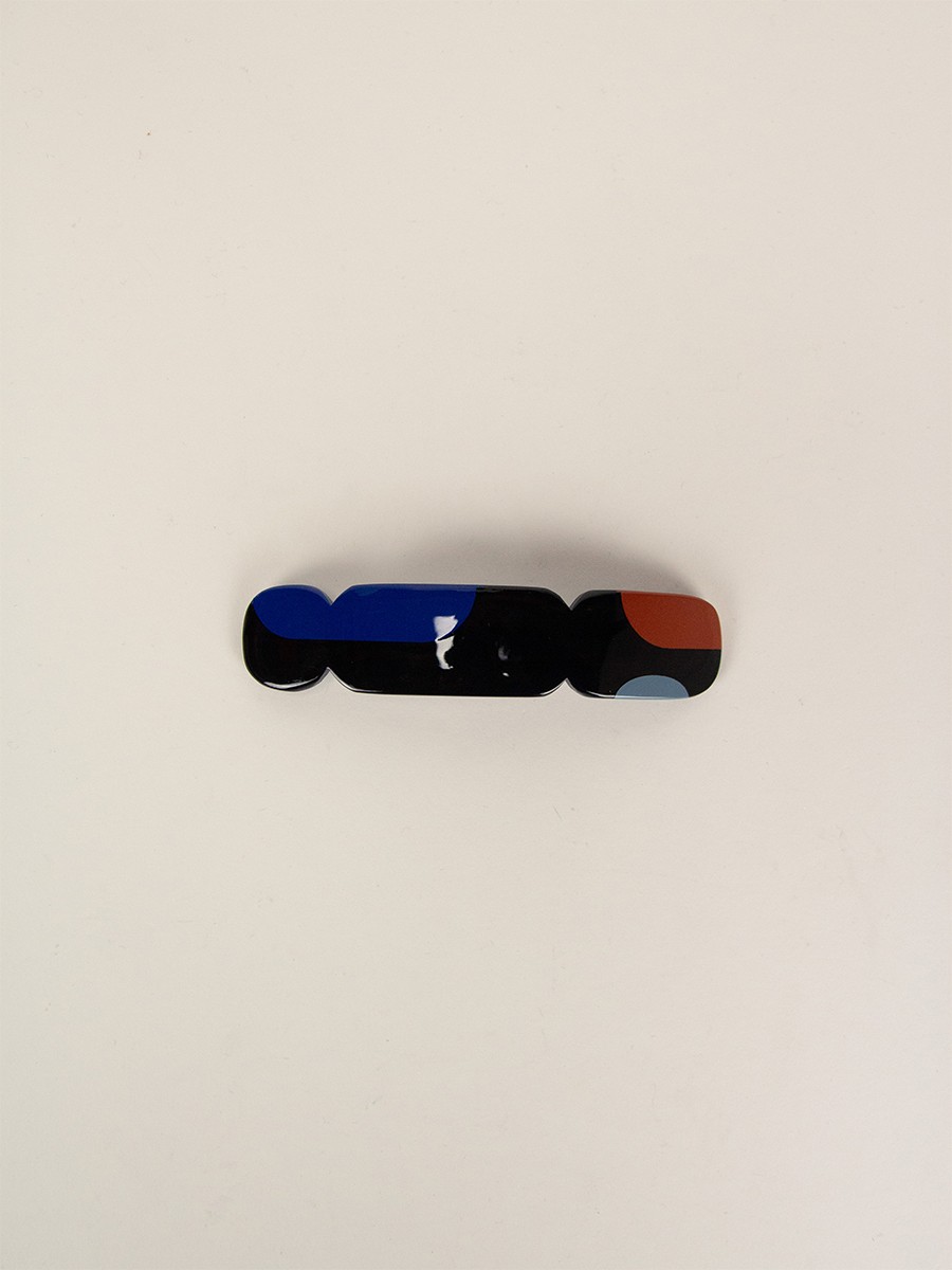 Barrette Nymphe en corne noire et laque Bleu