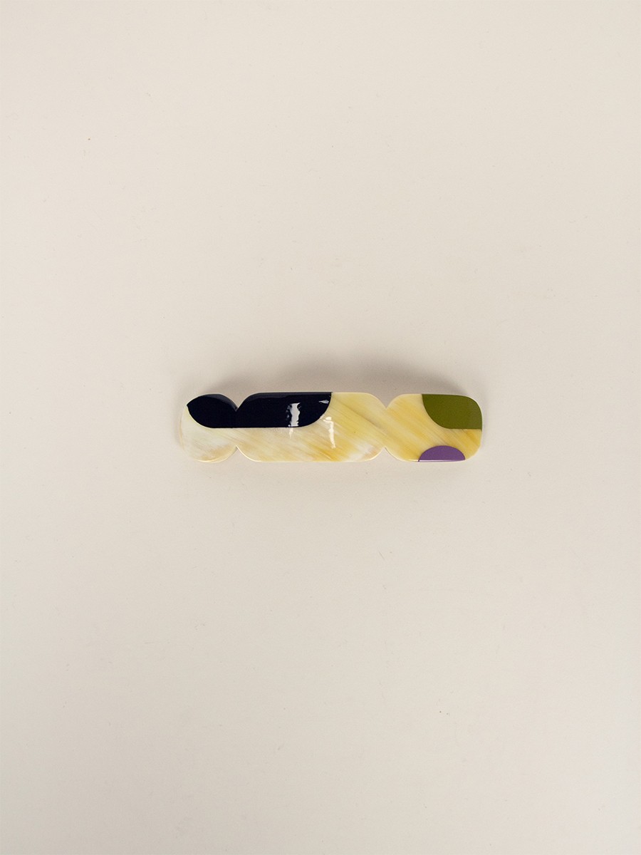 Barrette Nymphe en corne blonde et  laque Parme