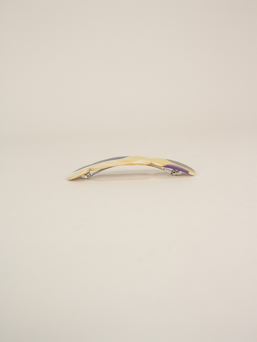 Barrette Nymphe en corne blonde et  laque Parme