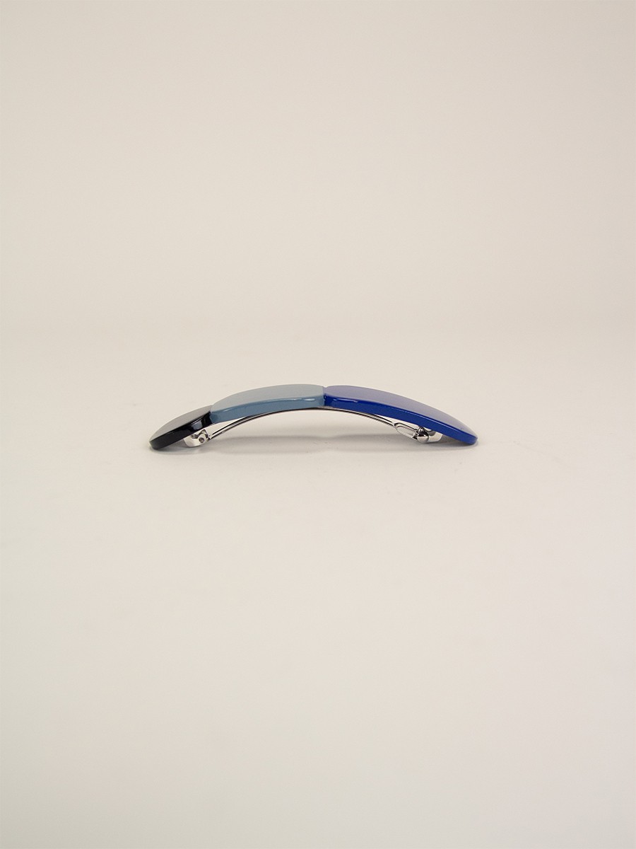 Barrette Totem en corne noire et laque Bleu