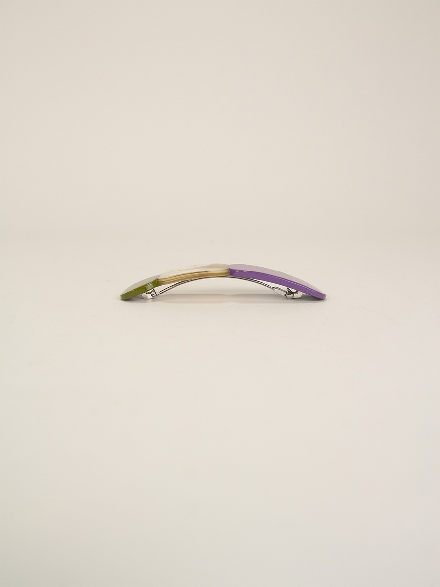 Barrette Totem en corne blonde et laque Parme