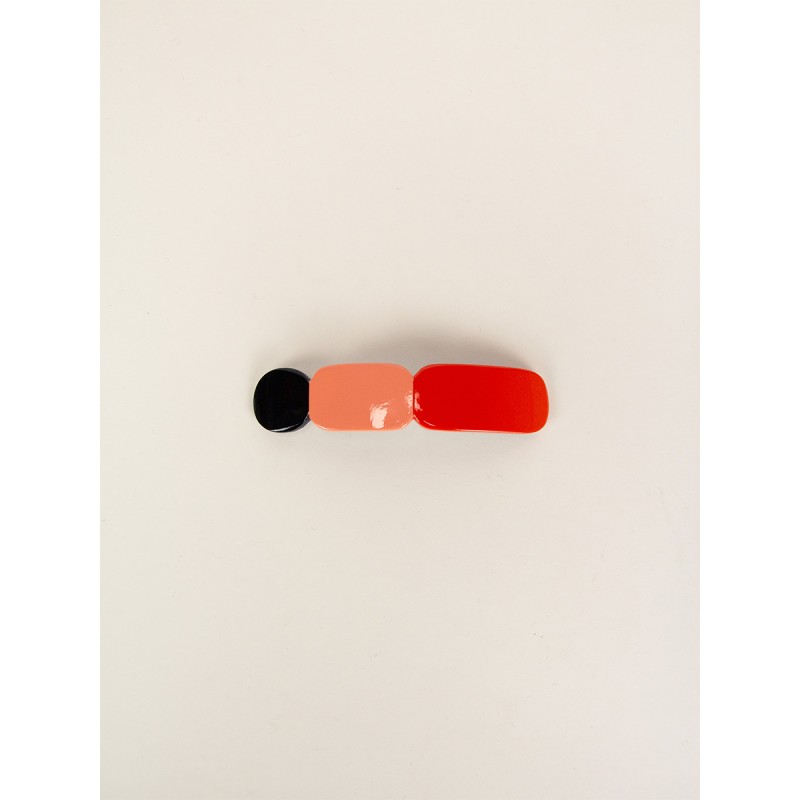 Barrette Totem en corne noire et laque Roux