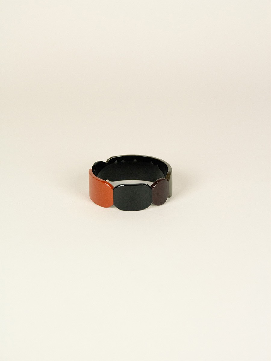 Bracelet 25 Totem en corne noire et laque Kaki taille S