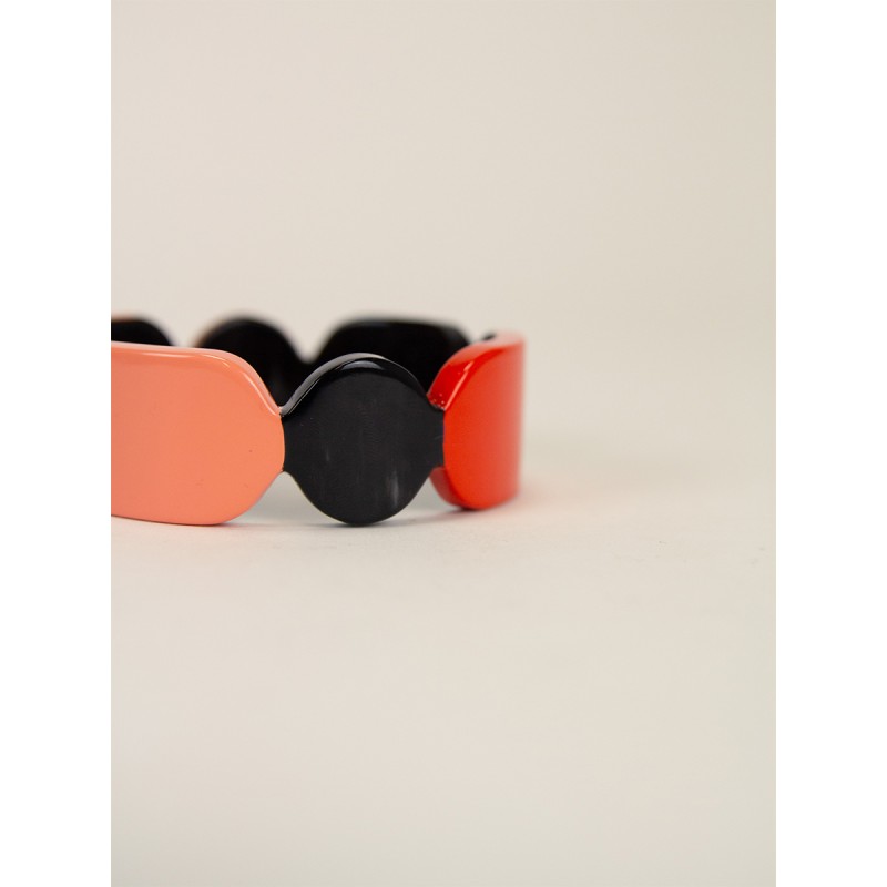 Bracelet 25 Totem en corne noire et  laque Roux taille S