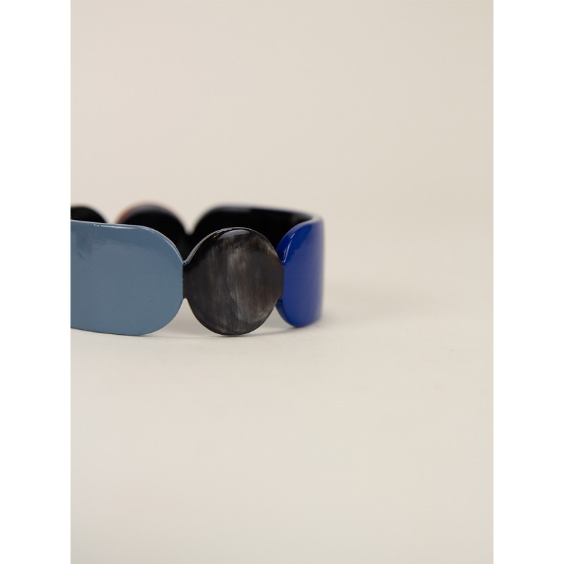 Bracelet 25 Totem en corne noire et  laque Bleu taille S