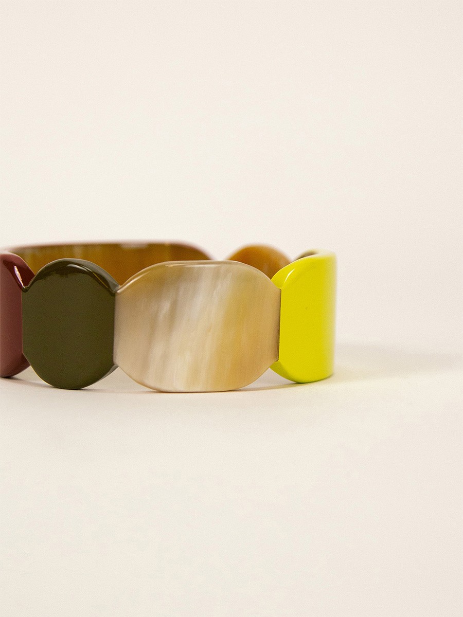 Bracelet 25 Totem en corne blonde et laque Lime taille S