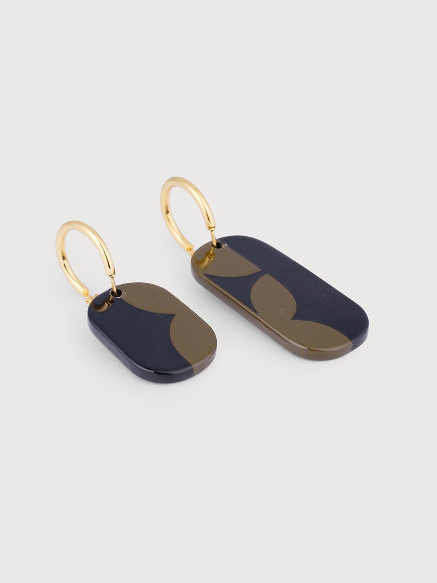 Mini Créoles Nymphe en corne noire et laque Kaki