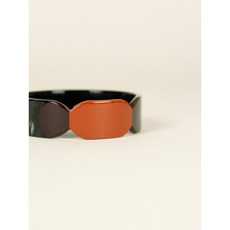 Bracelet 20 Totem en corne noire et laque Kaki taille S