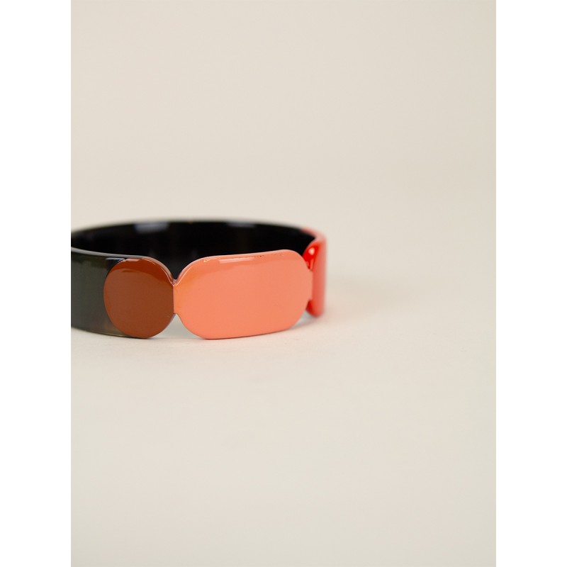 Bracelet 20 Totem en corne noire et  laque Roux taille S