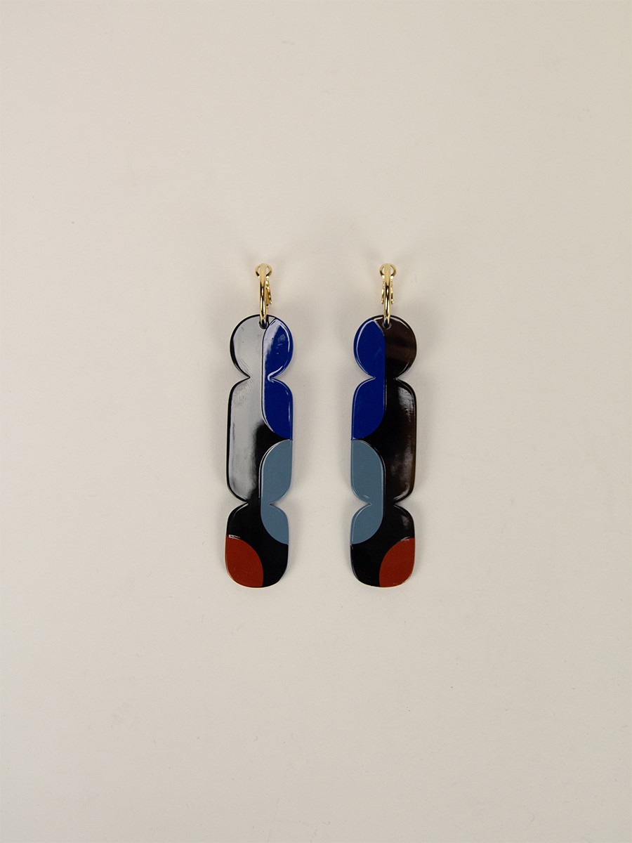Créoles 85 Nymphe en corne noire et  laque Bleu