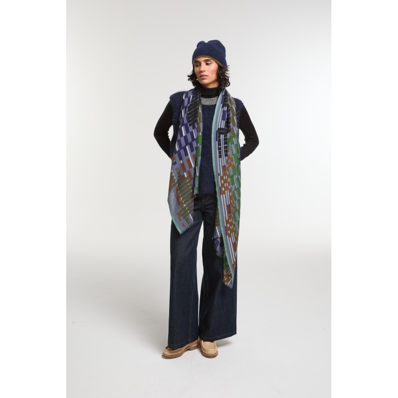 Foulard Saccade Gris Bleu Tendance | Mapoésie Paris