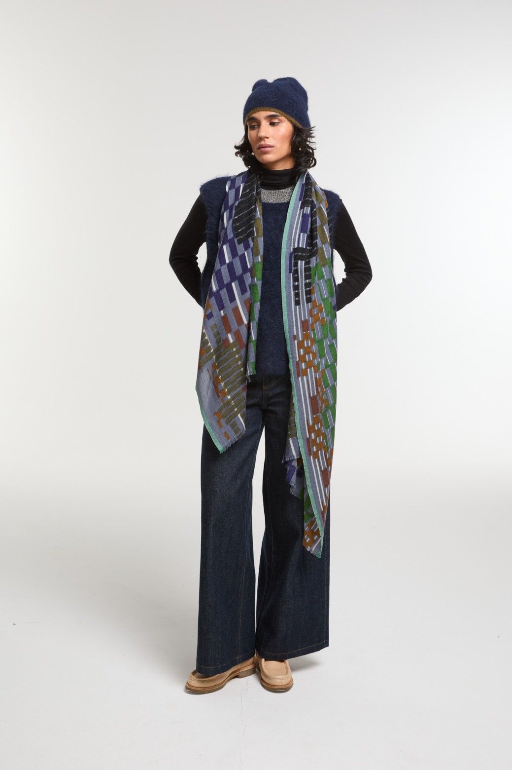 Foulard Saccade Gris Bleu Tendance | Mapoésie Paris