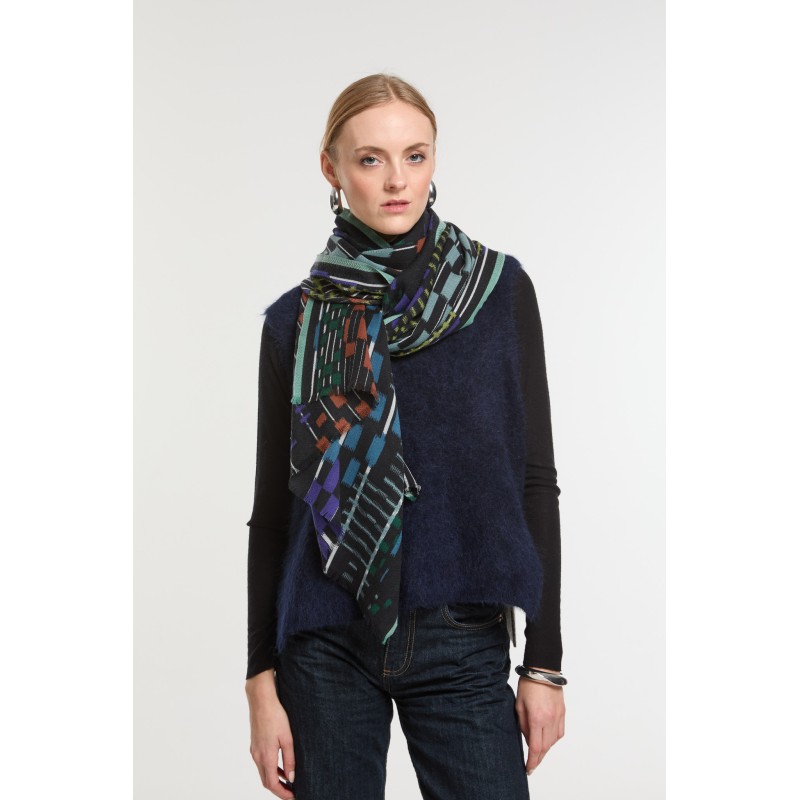 Foulard Saccade Noir Bleu Profond | Mapoésie Paris