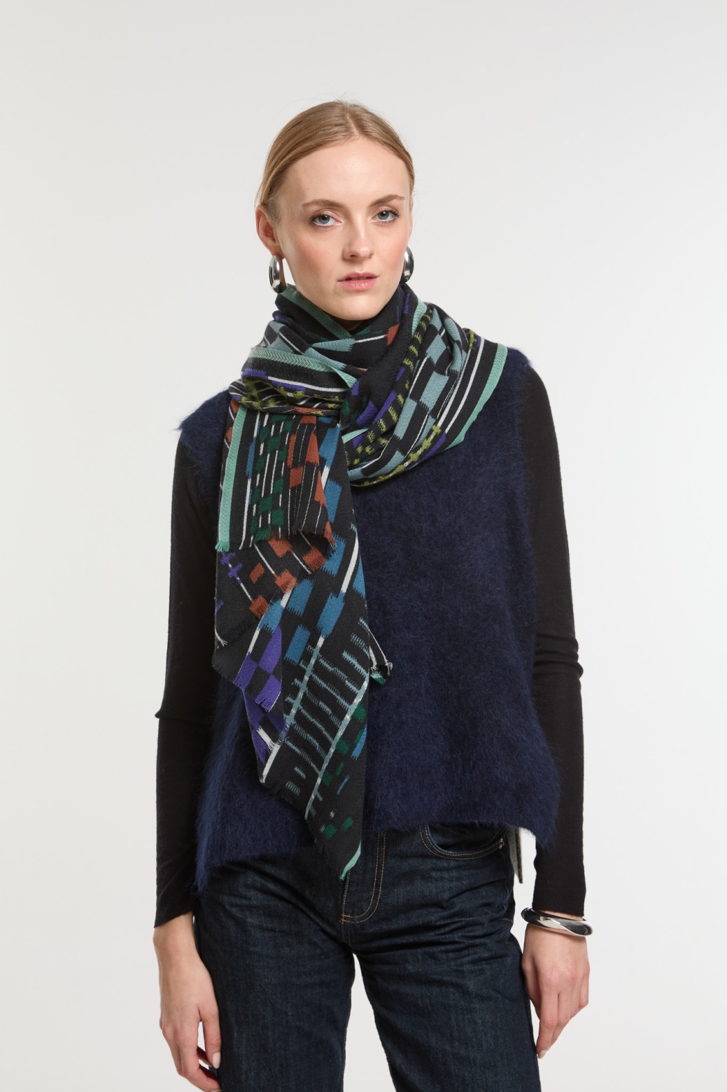 Foulard Saccade Noir Bleu Profond | Mapoésie Paris