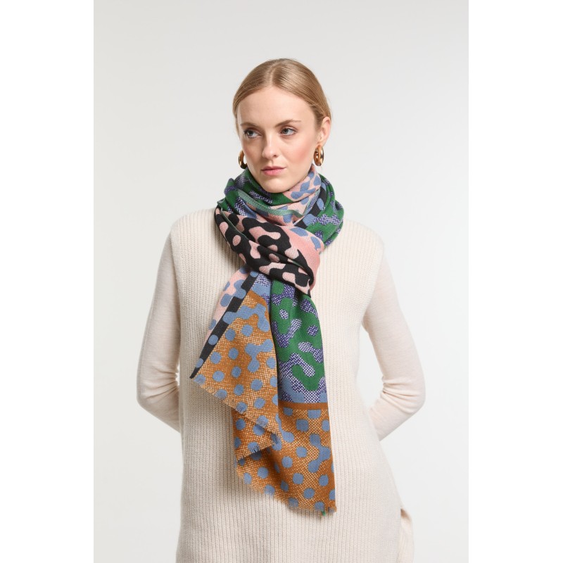 Foulard Variation Vert Brun Géométrique | Mapoésie