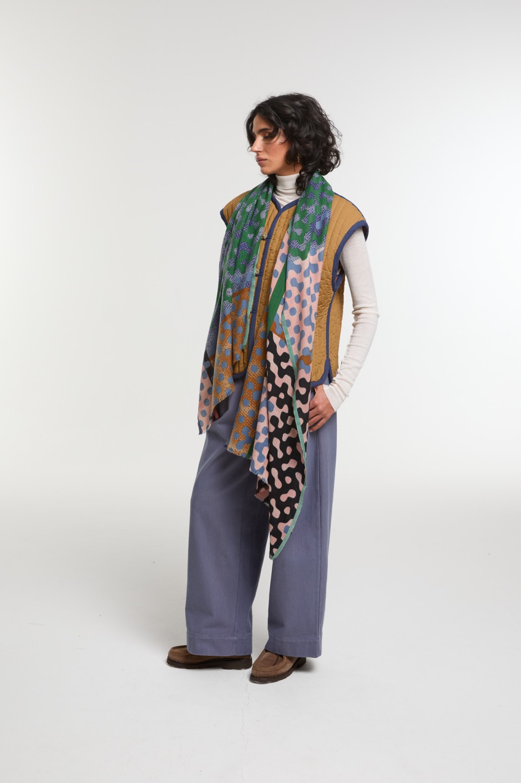 Foulard Variation Vert Brun Géométrique | Mapoésie