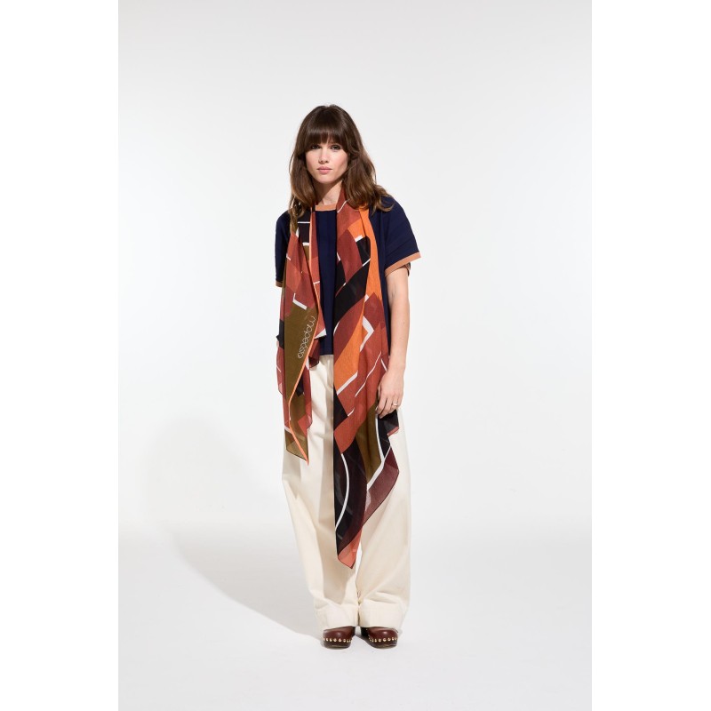 Foulard en coton Graphique Le Bal Caramel/Mapoésie
