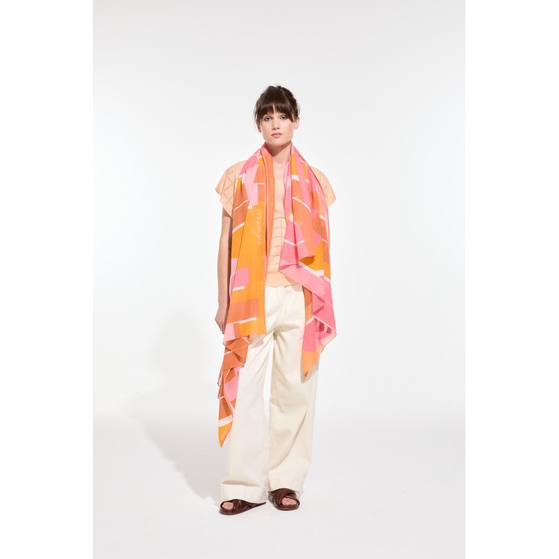 Foulard en coton Graphique Le Bal rose/Mapoésie
