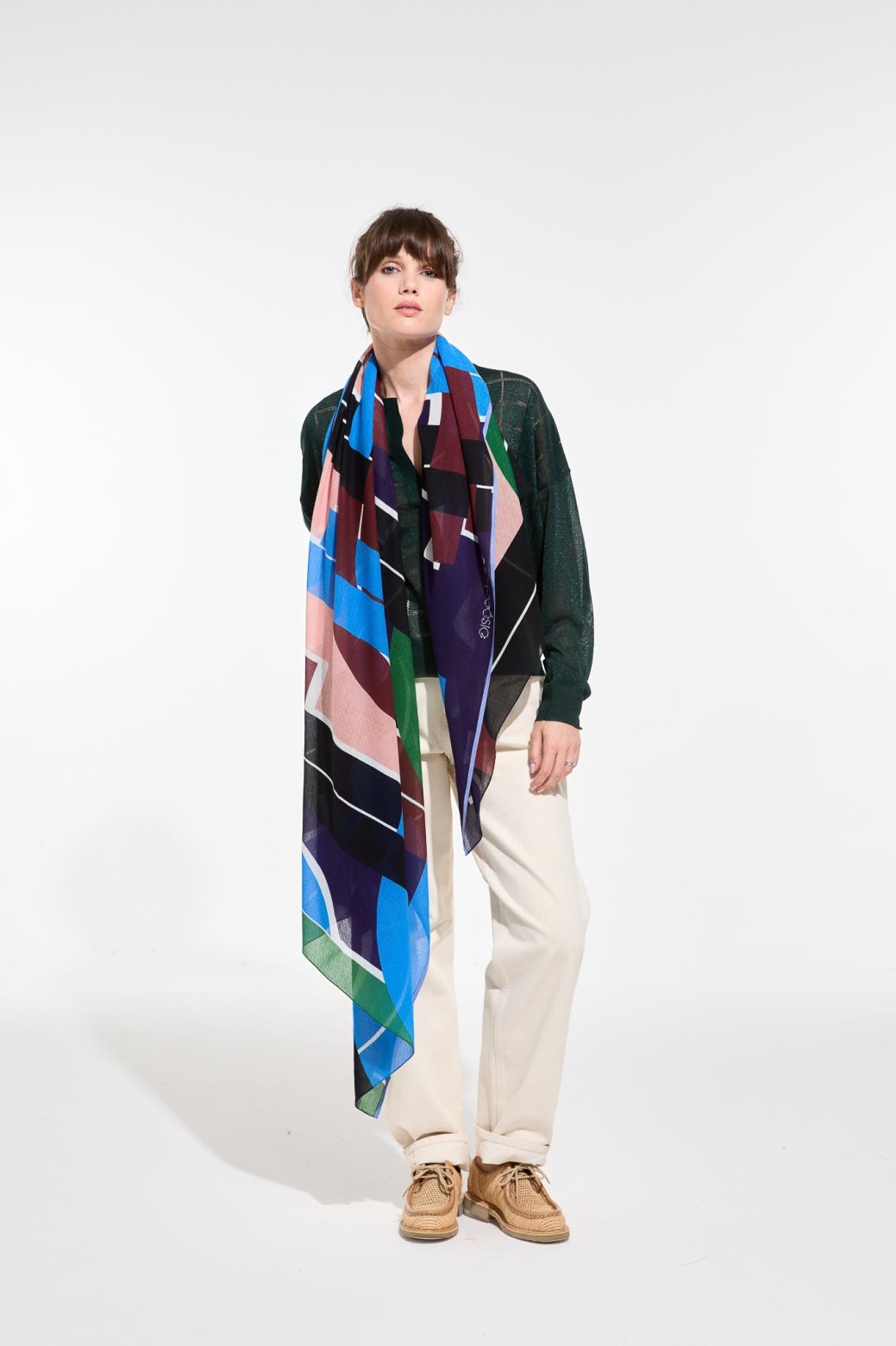 Foulard en coton Graphique Le Bal Bleu vert/Mapoésie