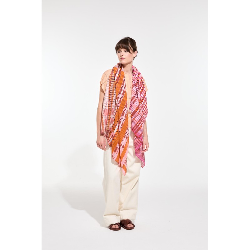 Foulard en coton Graphique Utopie rose/Mapoésie