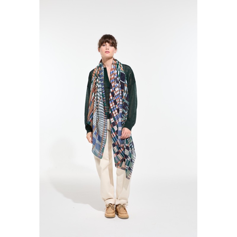 Foulard en coton Graphique Utopie bleu/Mapoésie