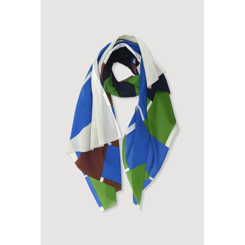 Foulard en coton Graphique Liane bleu vert/Mapoésie