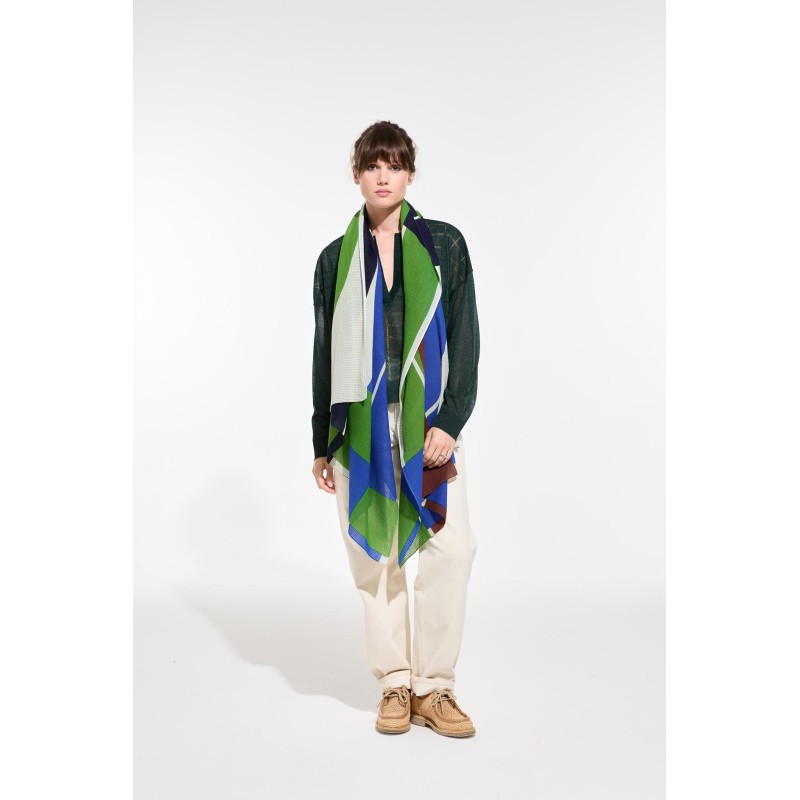 Foulard en coton Graphique Liane bleu vert/Mapoésie