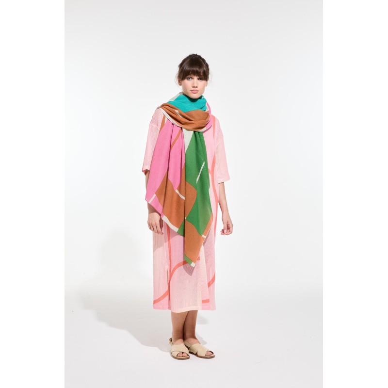 Foulard en coton Graphique Liane vert rose/Mapoésie