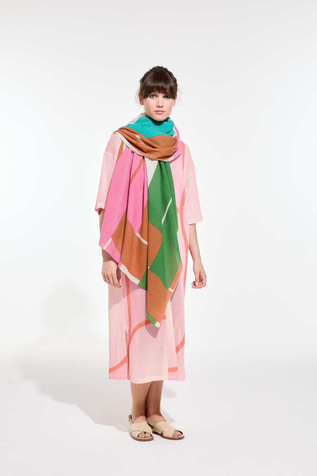 Foulard en coton Graphique Liane vert rose/Mapoésie