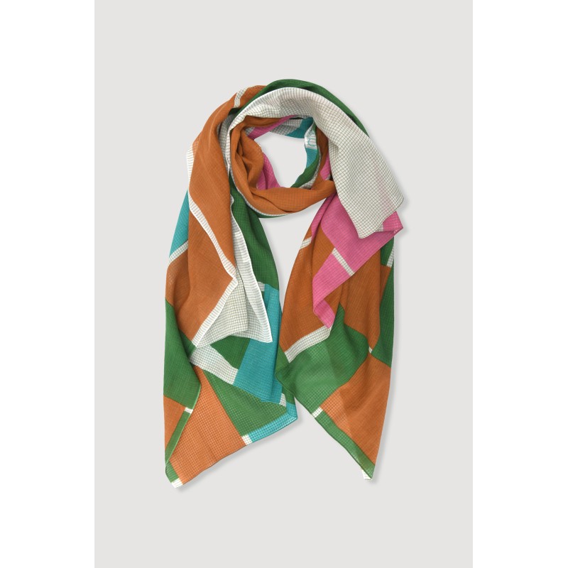 Foulard en coton Graphique Liane vert rose/Mapoésie