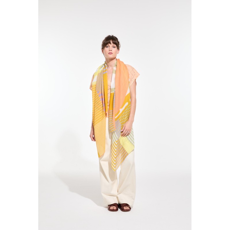 Foulard en coton Graphique Cascade jaune/Mapoésie