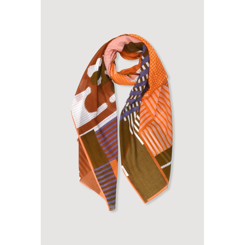 Foulard en coton Graphique Cascade corail/Mapoésie