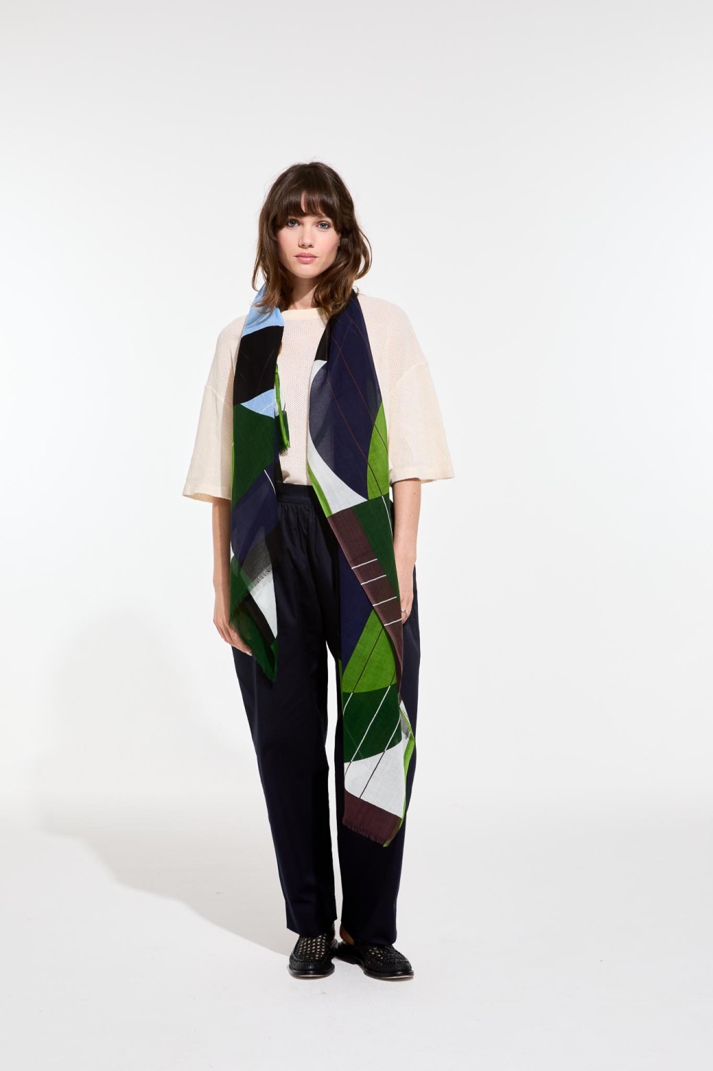 Foulard en coton Graphique Forma bleu vert/Mapoésie