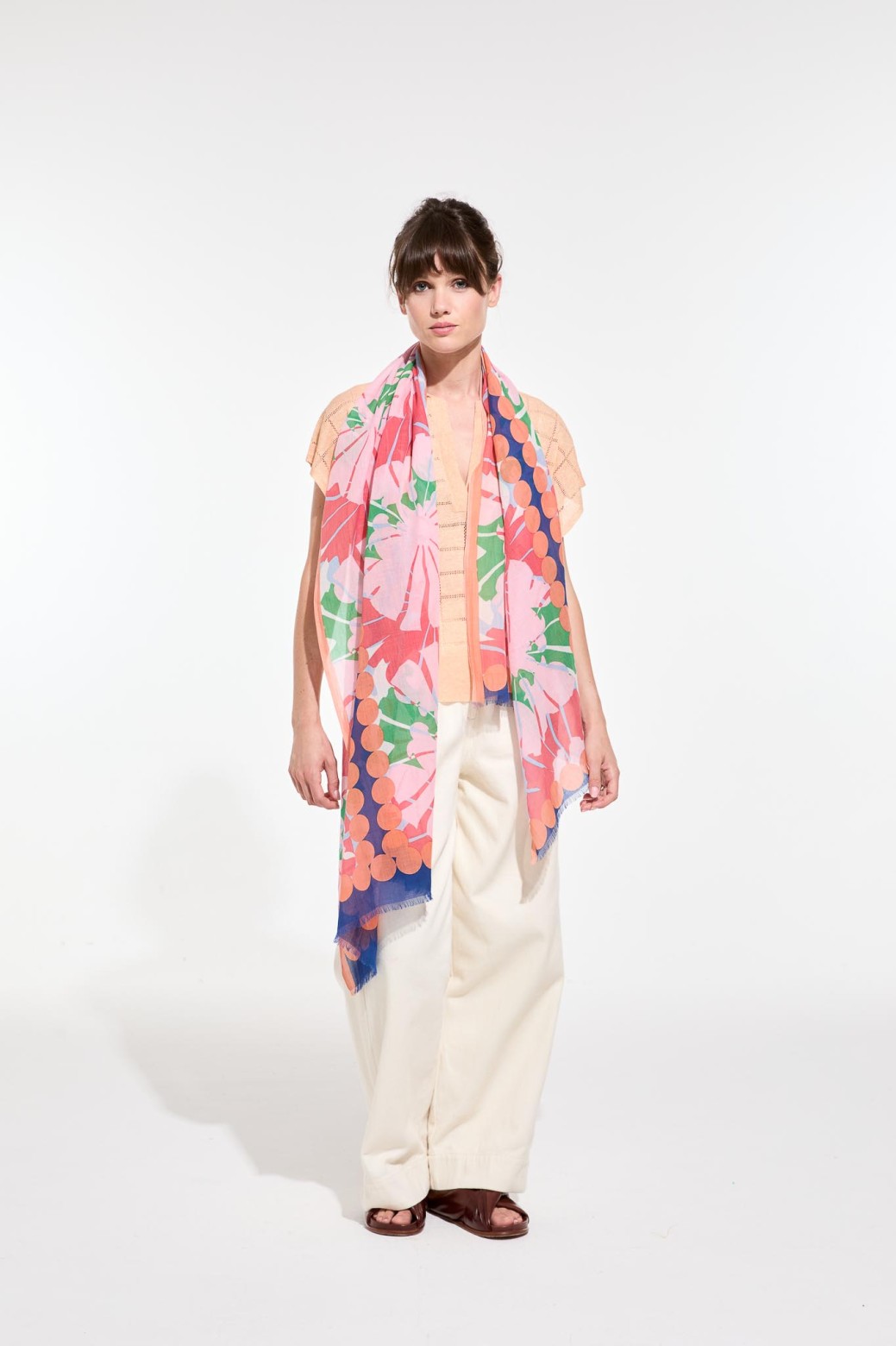 Foulard en coton Graphique à fleur rose/Mapoésie