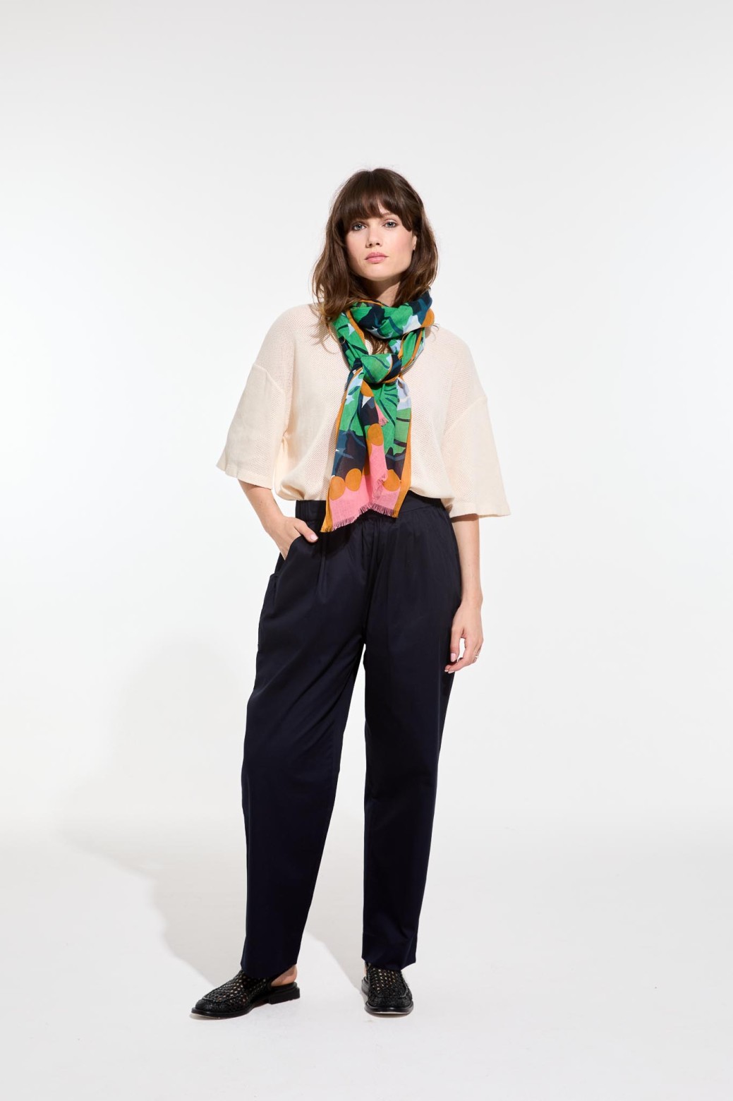 Foulard en coton Graphique à fleur vert/Mapoésie