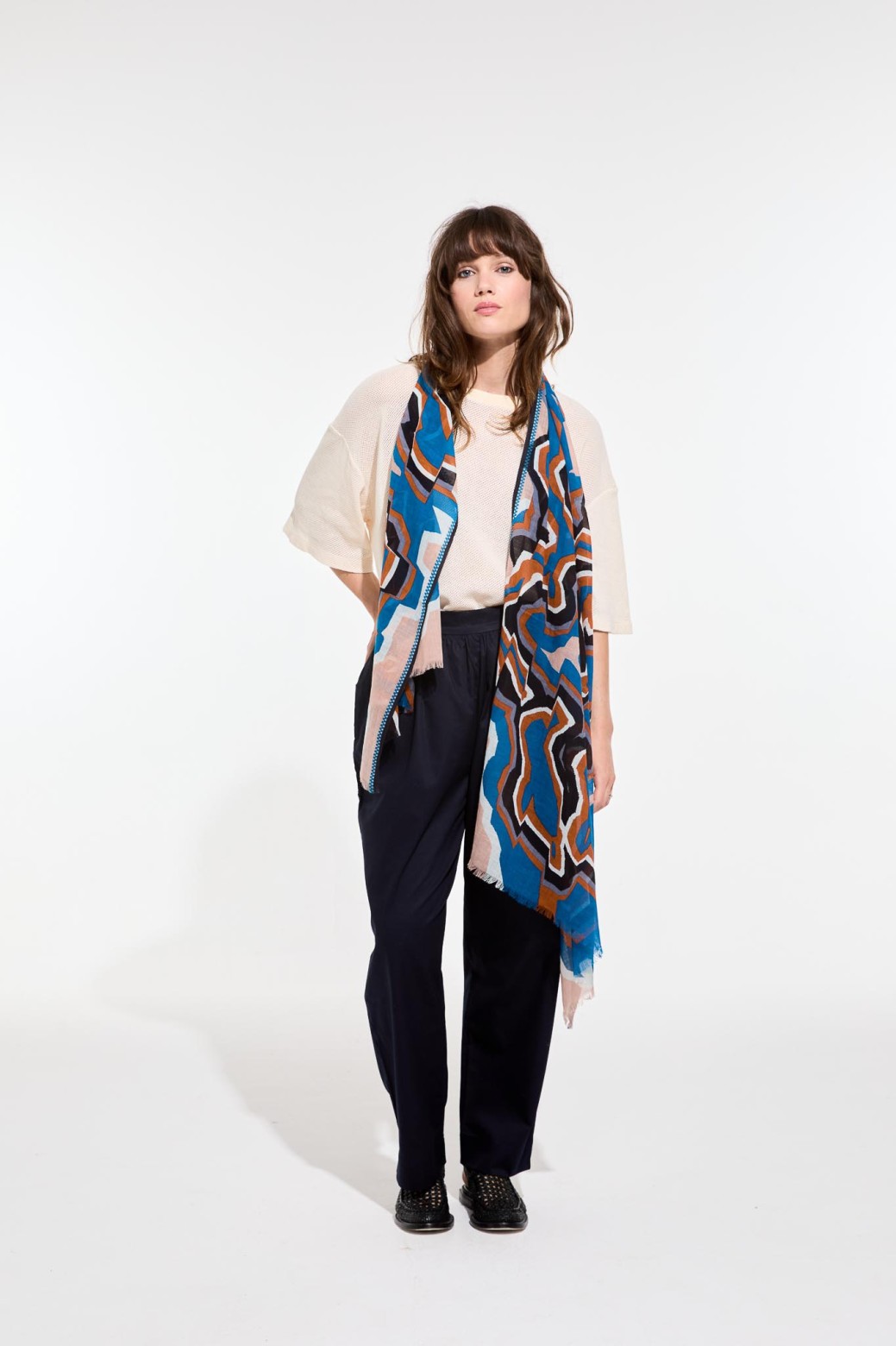 Foulard en coton Graphique Agate gris bleu/Mapoésie