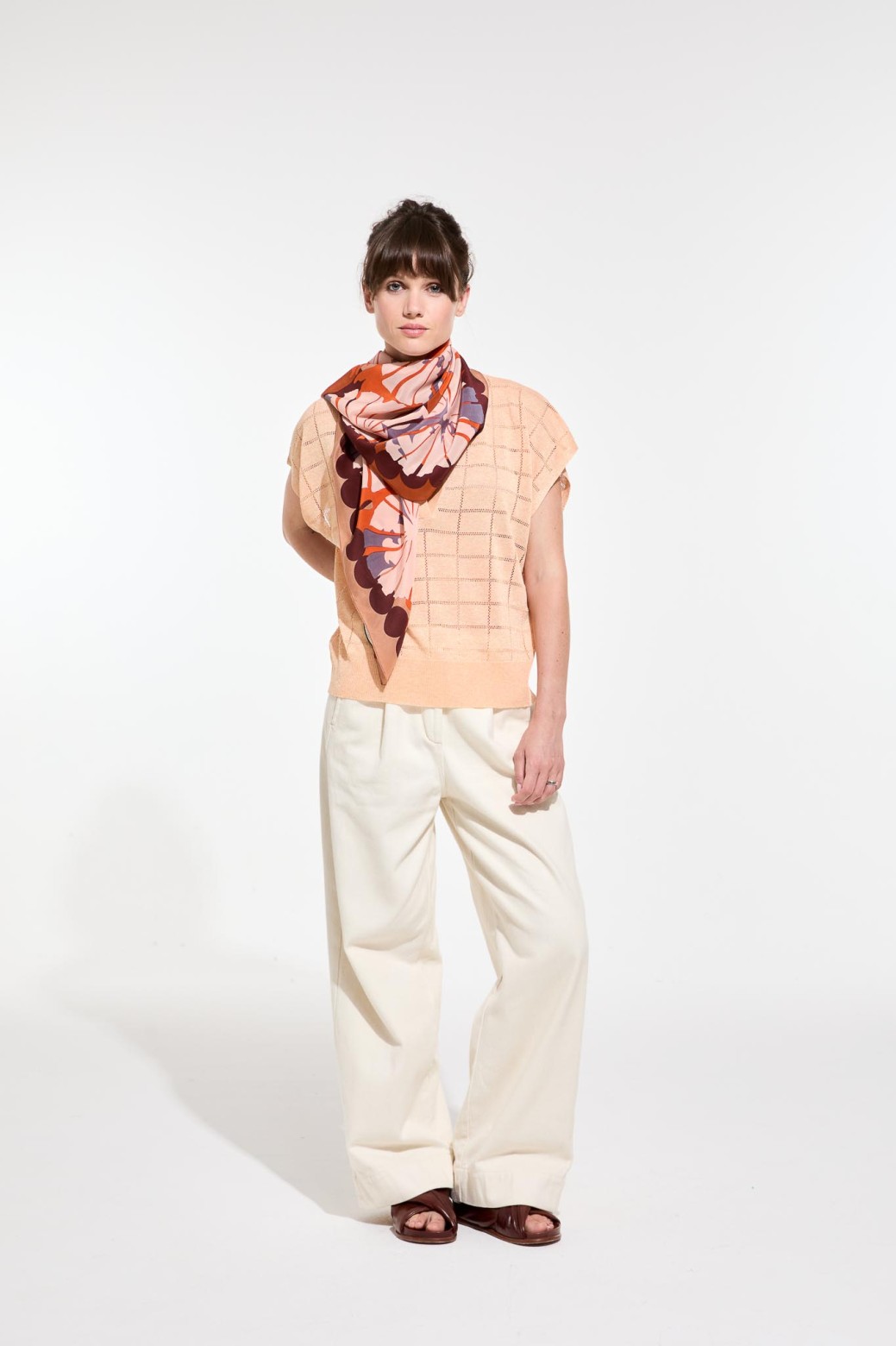 Graphic floral silk scarf - Pink Poppy/Mapoésie