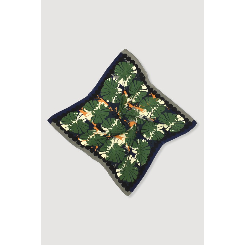 Carré en soie graphique à fleurs- poppy vert/Mapoésie