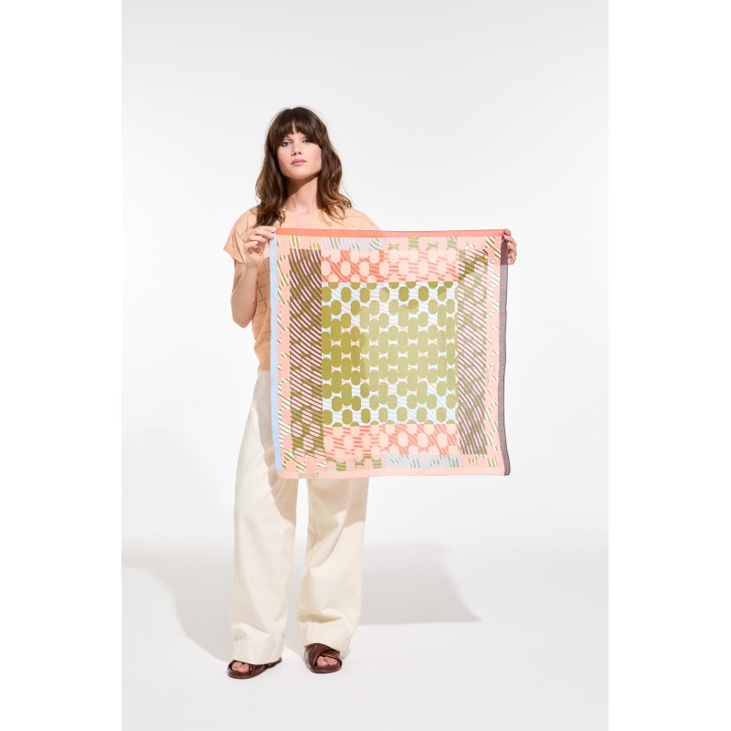 Graphic cotton square - Pollen khaki/pink - Mapoésie