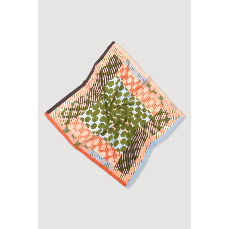 Carré en coton graphique Pollen kaki rose/Mapoésie