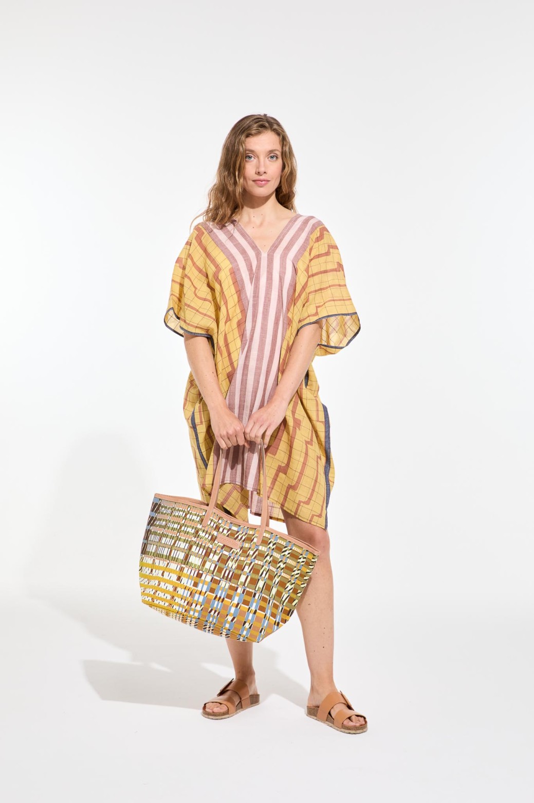 Robe de plage mi-longue-jaune/Mapoésie