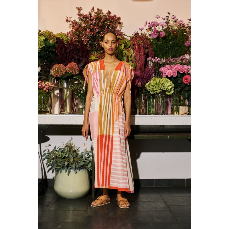 Robe d'été longue à rayures-rose/Mapoésie