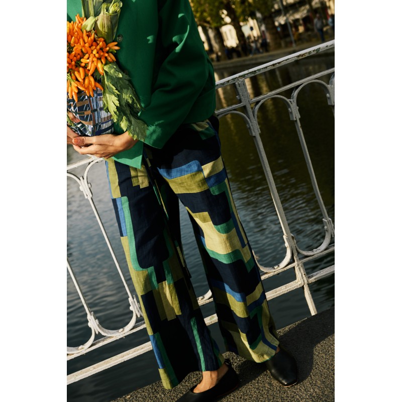 Pantalon fluide-taille haute-vert/Mapoésie