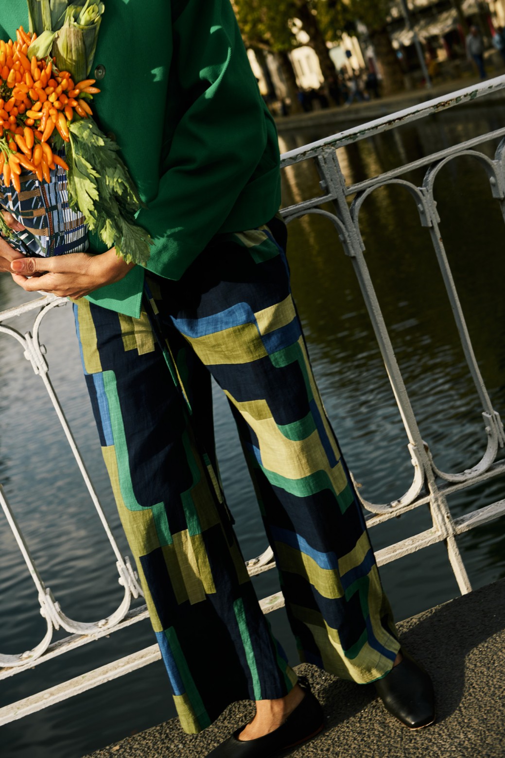 Pantalon fluide-taille haute-vert/Mapoésie