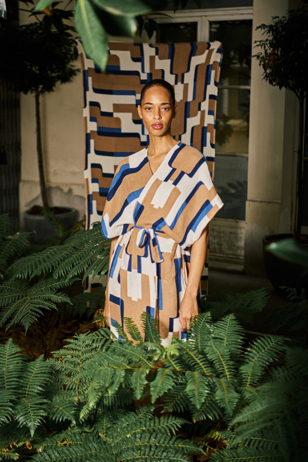 Kimono en coton nid d'abeille-bleu/Mapoésie