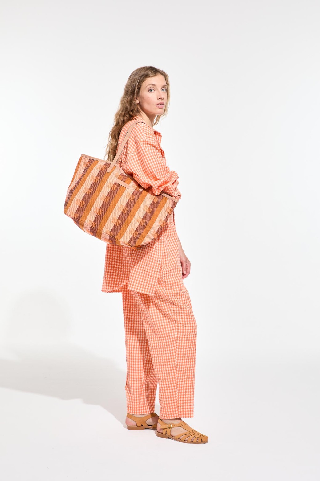 Pantalon à carreaux coupe droite-orange/Mapoésie