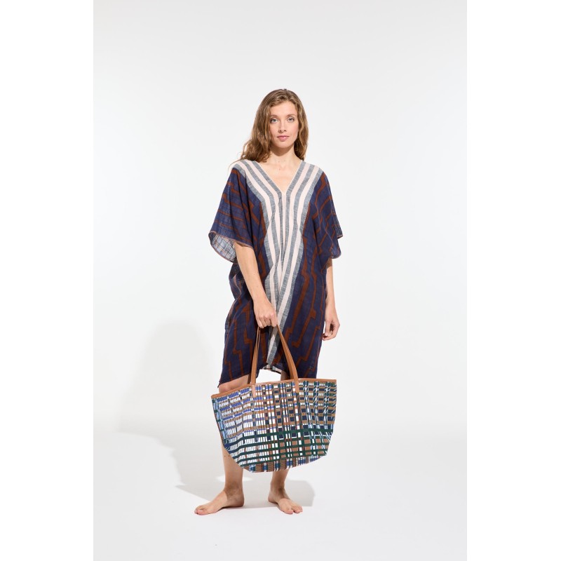 Robe de plage mi-longue-marine/Mapoésie