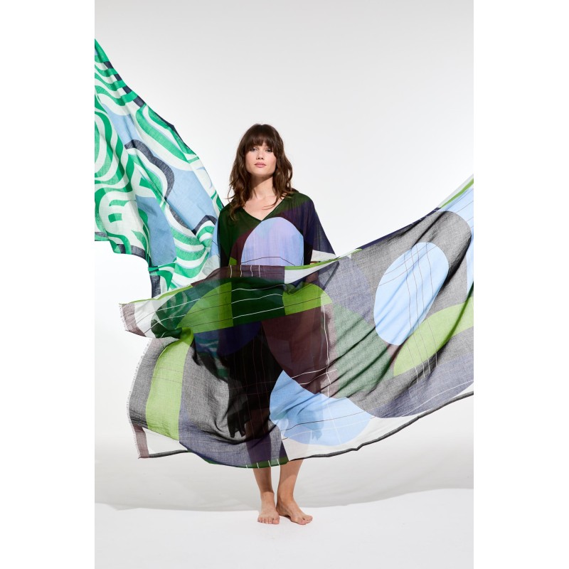Foulard en coton Graphique Forma bleu vert/Mapoésie