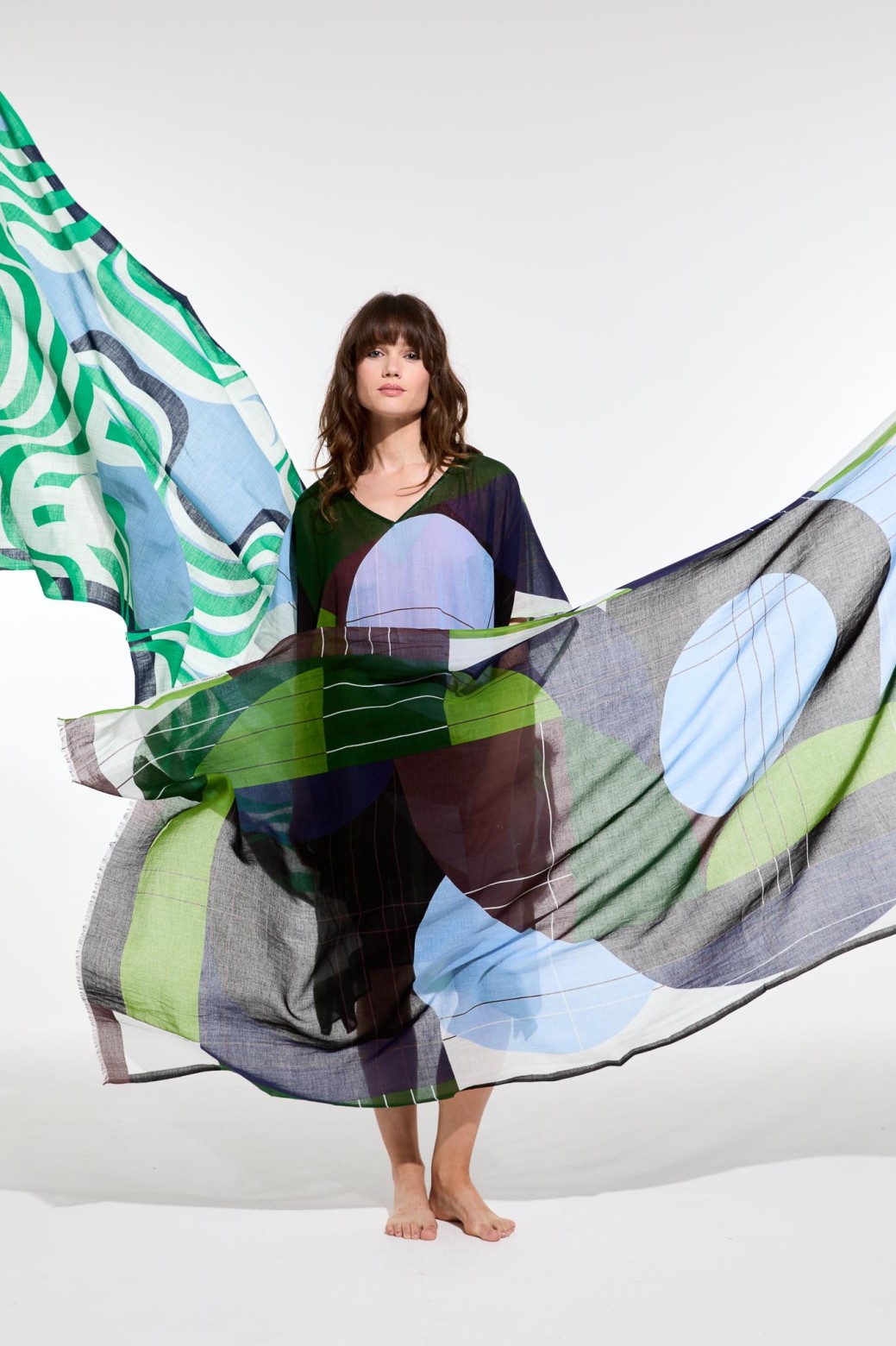 Foulard en coton Graphique Forma bleu vert/Mapoésie