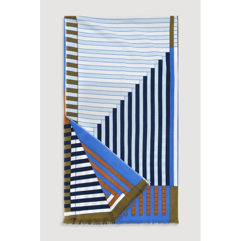 Fouta en coton graphique Riviera bleu/Mapoésie
